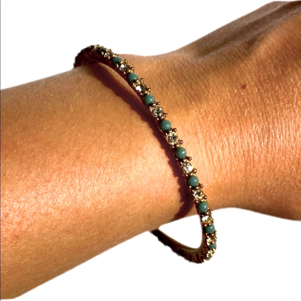 Banana Republic Boho Gold Turquoise Crystal Diamond Gem Bracelet Bangle